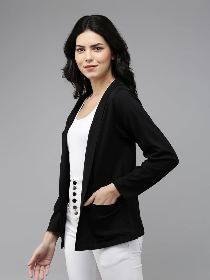 KRYPTIC Women’s Regular Length Cotton Shrug with Side Pockets | Soft Lightweight Knitted Fabric, Open Front Long Sleeve Layer for Stylish Everyday Wear, Casual Outfits & Travel - Image 3